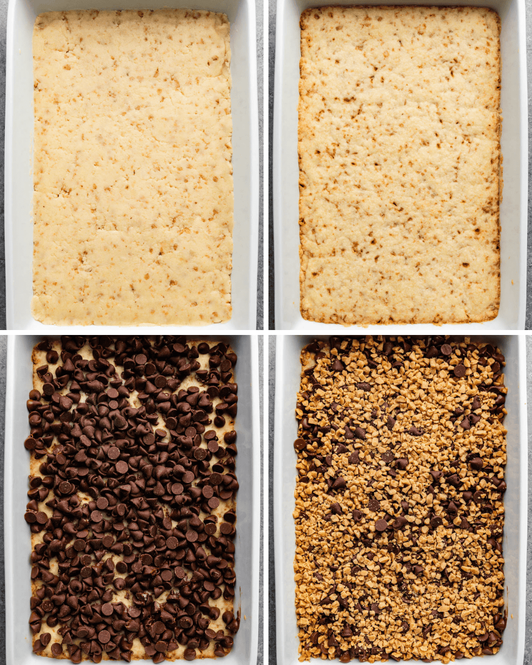 collage showing step by step how to make toffee dessert bars