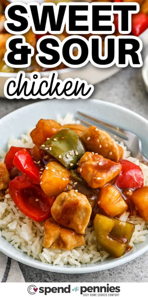 plated Sweet and Sour Chicken with a title